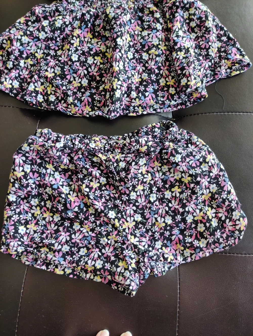 Btween Girls Floral Two-Piece Tank Top & Shorts Set - Black/Pink Size 4T - Picture 7 of 7